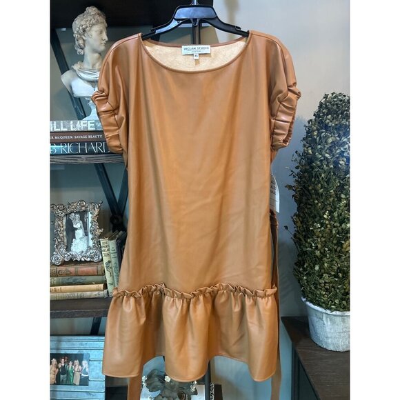INCLAN STUDIO Millie Faux Leather Mini Dress TAN BROWN Butterscotch Womens Size - Picture 5 of 9